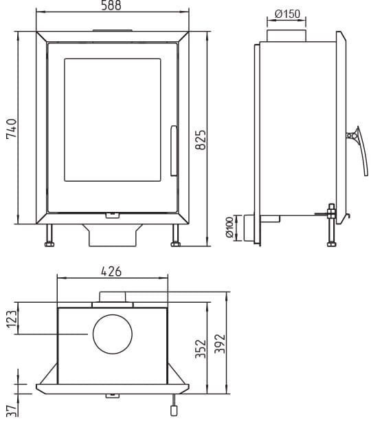 Wkład kominkowy Thorma Alicante 8kW www.bielsko-kominki.pl rysunek techniczny